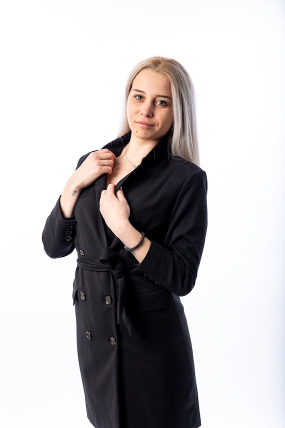 Oversized Black Blazer Dress: Double Breasted Cotton-Polyester Jacket Oversized Black Blazer Dress: Double Breasted Cotton-Polyester Jacket