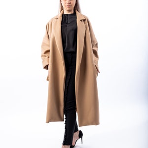 Elegant Camel Wool Long Coat - Winter Style