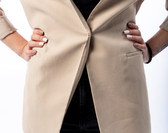 Women’s Lightweight Cotton Blazer – Chic Beige Jacket for Everyday Wear