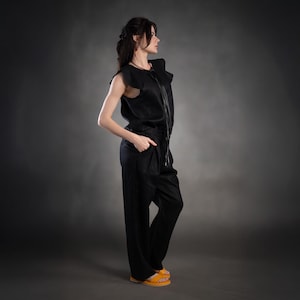 Handmade Black Linen Tank Top: Sleeveless Summer Blouse, Plus Size