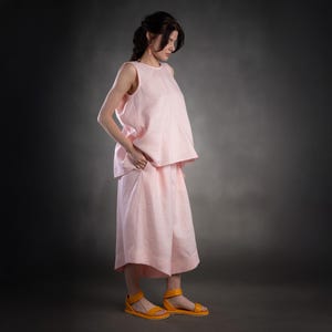 2pc linen set women lightweight breathable pink summer outfit two-piece cropped pants & tank top