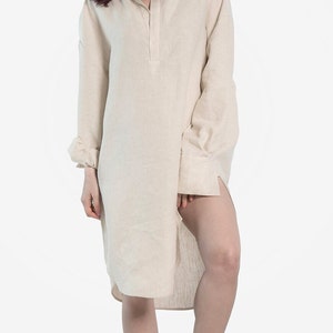 Woman beige linen shirt dress