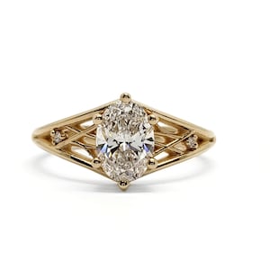 East-West Oval Cut Half Bezel Set Ring,1.75 CT Oval Cut Rubover Engagement Ring,14K Solid Yellow Gold Ring,Wedding Promise Ring,Gift For He