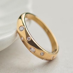 18ct diamond studded wedding band,14k Solid Gold Chunky Ring, Pave Dome Band Ring, Dainty Statement Ring, Thick Diamond Ring, Gift for Her