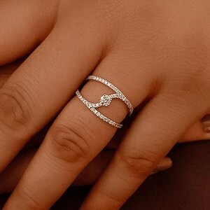 14K Yellow Gold Double Diamond Eternity Ring with Round-Cut Center Diamond