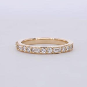 Gold Morse Code Love Ring With Diamonds/ Baguette Cut Diamond Half Eternity Ring/ Unique Wedding Band/ Secret Message Ring/Custom Gift Ring