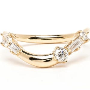 14k Gold Moissanite Contour Ring - Curved Wedding Band, Nesting Ring