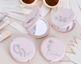 Personalized Pocket Makeup Mirror with Name,Compact Mirror Bridesmaid Gifts,Perfect Wedding Favors for Her,Beautiful Bridal Shower Gifts