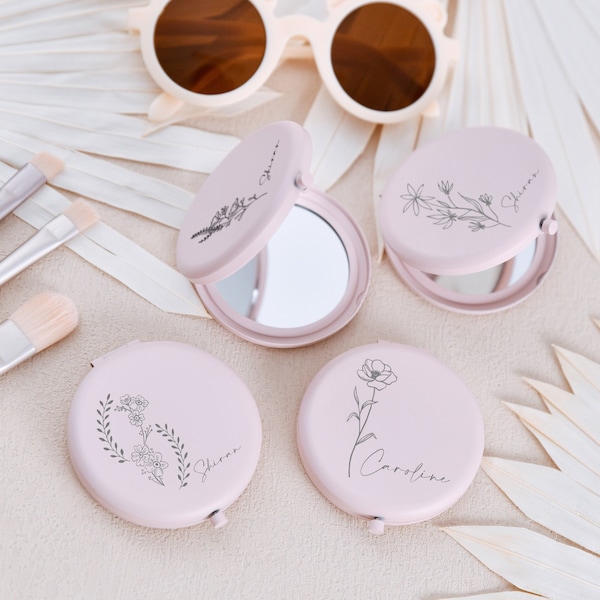 Miroir de maquillage de poche personnalisé avec nom, miroir compact, cadeaux de demoiselle d'honneur, cadeaux de mariage parfaits pour elle, beaux cadeaux nuptiales de douche