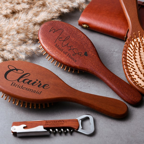 Personalized Vintage Wooden Paddle Hairbrush,Anti-Static Hair Comb, and Scalp Massager,Custom Bridesmaid Hair Combs,Bridesmaid Gifts