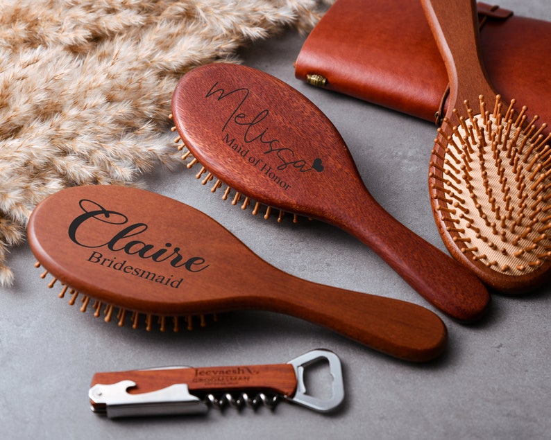 Personalized Vintage Wooden Paddle Hairbrush,Anti-Static Hair Comb, and Scalp Massager,Custom Bridesmaid Hair Combs,Bridesmaid Gifts image 1