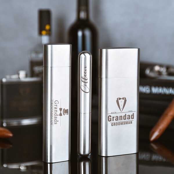 Customized cigar flask three-in-one,Perfect Gift for Groomsmen and Cigar Connoisseurs,Ultimate Cigar Flask Set,Sleek and Stylish Cigar Flask