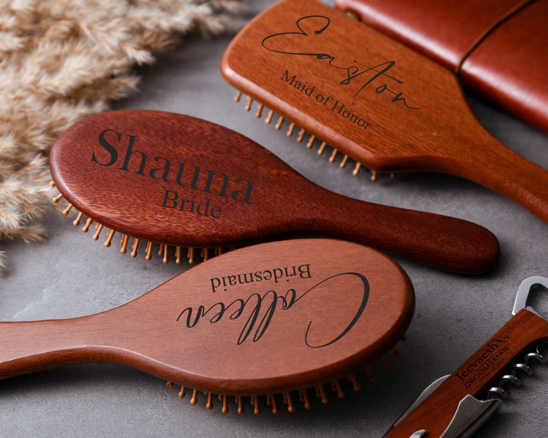 Personalized Vintage Wooden Paddle Hairbrush,Anti-Static Hair Comb, and Scalp Massager,Custom Bridesmaid Hair Combs,Bridesmaid Gifts image 3