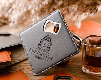 Ensemble de sous-verres élégant avec ouvre-bouteille intégré - Idéal pour les hommes des cavernes, les amateurs de bière et les cadeaux de mariage, un cadeau parfait pour les garçons d'honneur