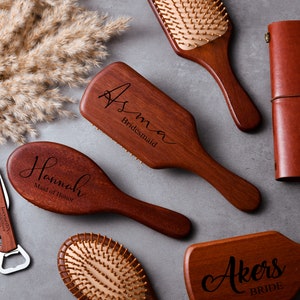 Personalized Vintage Wooden Paddle Hairbrush,Anti-Static Hair Comb, and Scalp Massager,Custom Bridesmaid Hair Combs,Bridesmaid Gifts image 8
