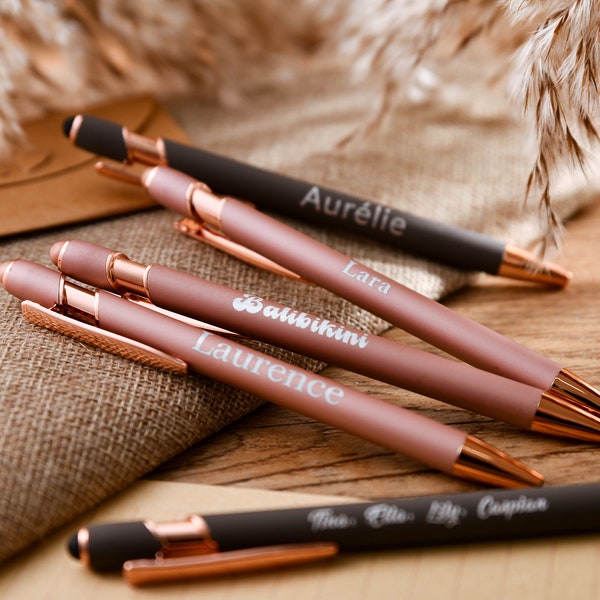 Stylos-cadeaux personnalisés pour femme,Stylo personnalisé fantaisie,Cadeaux de demoiselle d'honneur,Stylo à bille en caoutchouc doux au toucher,Stylo luxueux en or rose doux au toucher