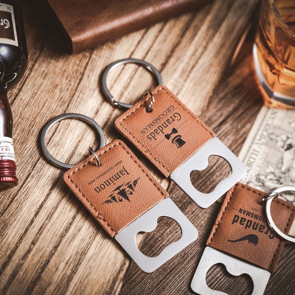 Premium Leather Keychain with Engraved Bottle Opener,Groomsmen gifts,Customize Your Style,Sleek Leather Keychain Bottle Opener