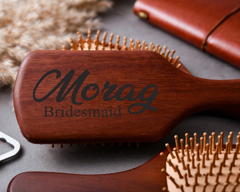 Personalized Vintage Wooden Paddle Hairbrush,Anti-Static Hair Comb, and Scalp Massager,Custom Bridesmaid Hair Combs,Bridesmaid Gifts image 7