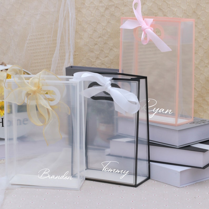 Eco-friendly Personalized Gift Handbag, Frosted Clear Shopping Bag, Bridal Shower Keepsake, Bridesmaid Souvenir Gift Bag image 3