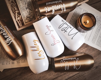 Gepersonaliseerde Champagne Tumbler, bruidsmeisje fluit, Bachelorette Wine Glass Party, Huwelijkscadeau, Bruidsmeisje Geschenken voor haar, Tumbler met deksel