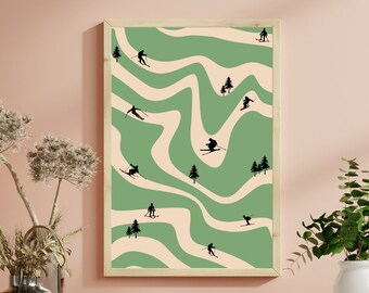 Retro Ski Wall Art PRINTABLE, Wall Art, Graphic Print, Ski Poster, Vintage Ski Poster, Ski Mountain Wall Art, DIGITAL DOWNLOAD