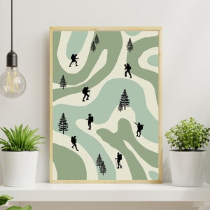 Retro Outdoor hiking wall art PRINTABLE, Digital download, Vintage hiking art, Hiking wall art, Mountain hiking, Forest Themed Home Decor