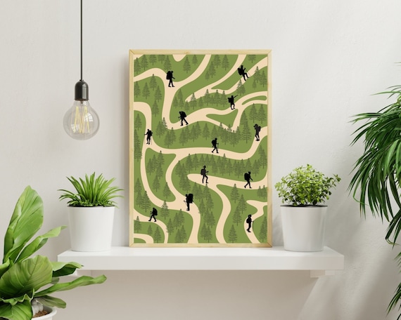 Retro Outdoor hiking wall art PRINTABLE, Digital download, Vintage hiking art, Hiking wall art, Mountain hiking, Forest Themed Home Decor