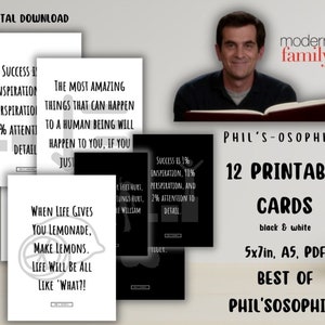 PHIL'S-OSOPHY 12 afdrukbare kaarten, moderne familie Phil Dunphy Quotes Print, Phil Dunphy levenslessen, DIGITALE download