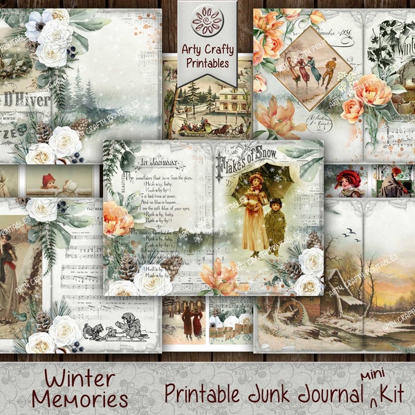 Winter Memories 31 page Junk Journal Printable mini Kit, Wintertime, Vintage, Snow, Ephemera, Seasonal, Winter Fashion, DIGITAL DOWNLOAD