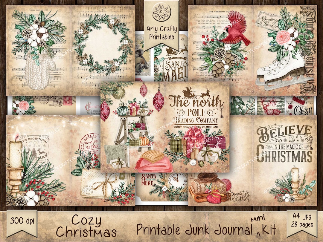 Cozy Christmas 28 Page Junk Journal Printable Mini Kit, Advent, Festive ...