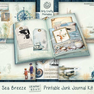 Sea Nautical Ocean 33 page Junk Journal Printable Kit, Coast, Beach, Seaside, Ephemera, Marine, Shells, Sea Green, Boats, DIGITAL DOWNLOAD