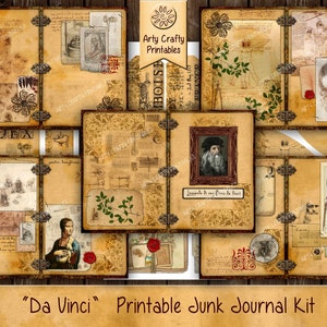 Da Vinci 38 page Junk Journal Printable Kit, Junk Journal Supplies, Art Journal, Ephemera, Leonardo Da Vinci,  DIGITAL DOWNLOAD
