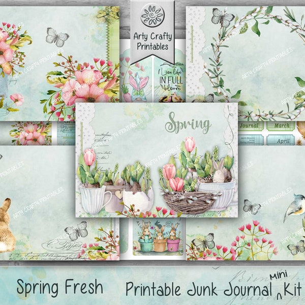 Spring Fresh 29 page Junk Journal Printable mini Kit, Easter, Bunny, Tulip, Ephemera, Seasonal, March, April, May, DIGITAL DOWNLOAD