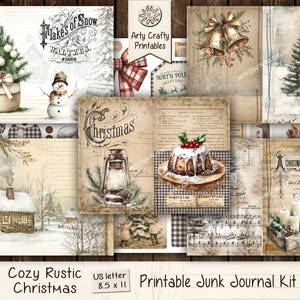 Kerst gezellig rustiek 31 pg junk Journal printables, winter, vakantie, sneeuw, land, bos, sneeuwpop, seizoensgebonden, december, digitale DOWNLOAD