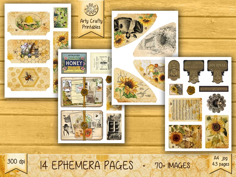 Busy Bees 43 Page Junk Journal Printable Kit Sunflowers Etsy