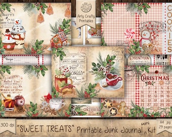 Christmas Sweets and Treats 29 page Junk Journal Printable mini Kit, Gingerbread, Baking, Candy, Hot Cocoa, Chocolate, DIGITAL DOWNLOAD