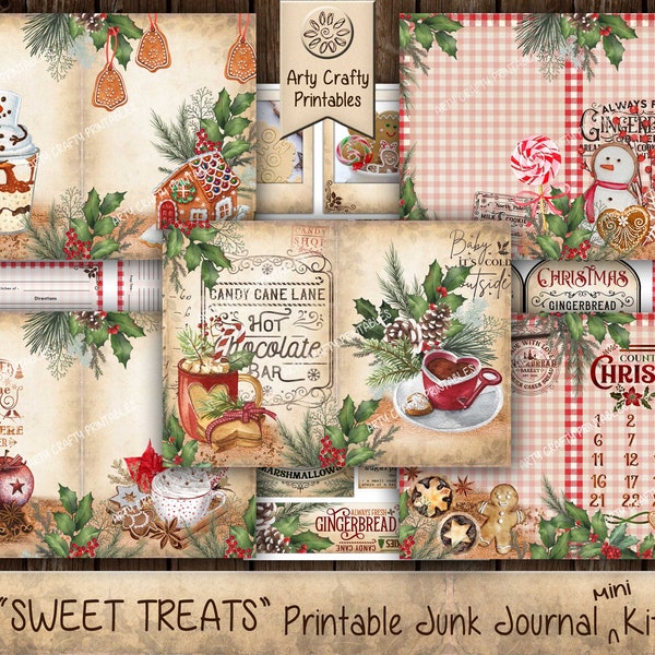 Christmas Sweets and Treats 29 page Junk Journal Printable mini Kit, Gingerbread, Baking, Candy, Hot Cocoa, Chocolate, DIGITAL DOWNLOAD