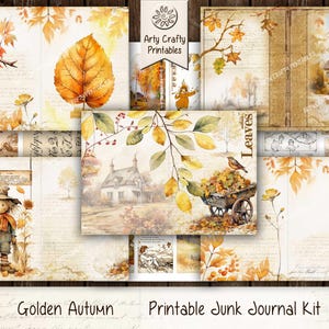 Autumn Golden 31 page Junk Journal Printables Kit, Fall, Rustic, Seasonal, Leaves, Harvest, Country, DIGITAL DOWNLOAD