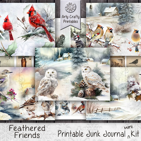 Winter Birds 30 page Junk Journal Printable mini Kit, Wintertime, Nature, Snow, Wildlife, Ornithology, Birder, Twitcher, DIGITAL DOWNLOAD