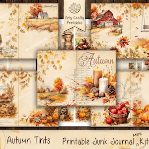 Tintas de Otoño 29 páginas Junk Journal Imprimible mini Kit, Otoño, Cosecha, Calabazas, País, Granja, Decoupage, Naturaleza, Patchwork, DESCARGA DIGITAL
