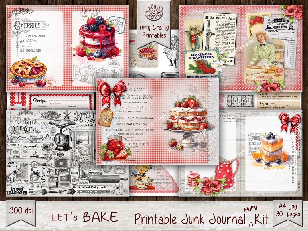 Baking Journal.pdf Baking 30 Page Junk Journal Printable Mini Kit, Recipe Book, Cake ...