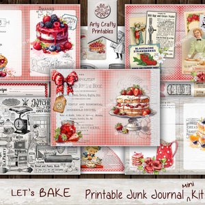 Mini kit stampabile per diario spazzatura da 30 pagine, libro di ricette, torte, biscotti, dolcetti, cucina retrò vintage, cucina della mamma, DOWNLOAD DIGITALE