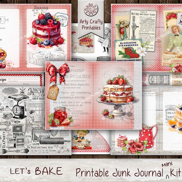 Cuisson 30 pages Junk Journal Mini Kit imprimable, Livre de recettes, Gâteau, Biscuits, Friandises, Cuisine rétro vintage, Cuisine de maman, TÉLÉCHARGEMENT NUMÉRIQUE