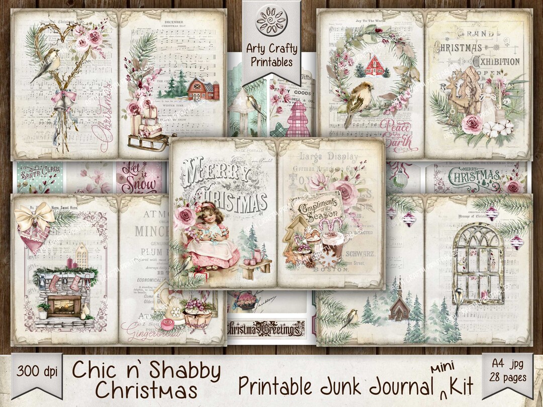 Christmas Chic N' Shabby 28 Page Junk Journal Printable Mini Kit ...