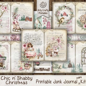 Christmas Chic n' Shabby 28 pagine Junk Journal stampabile mini Kit, Avvento, Festivo, Vintage, Vacanza, Bella, Rosa, DOWNLOAD DIGITALE