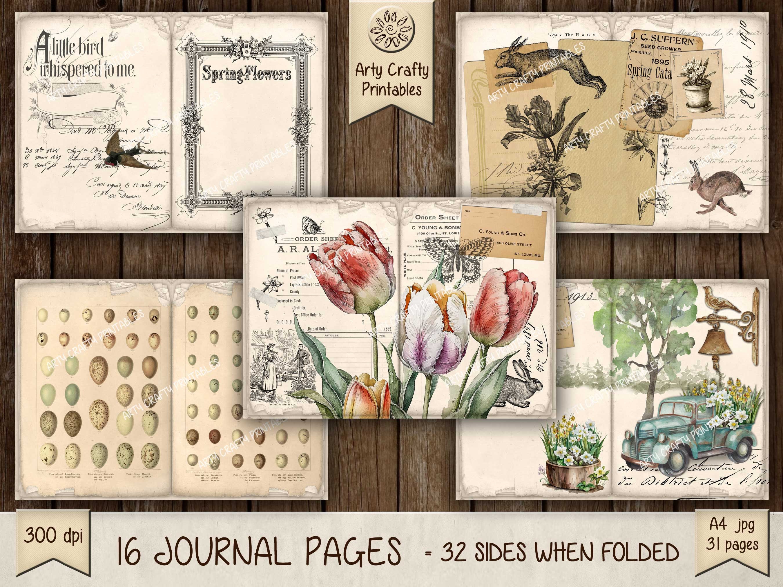 Rustic Spring 31 Page Junk Journal Printable Mini Kit, Easter, Bunny ...