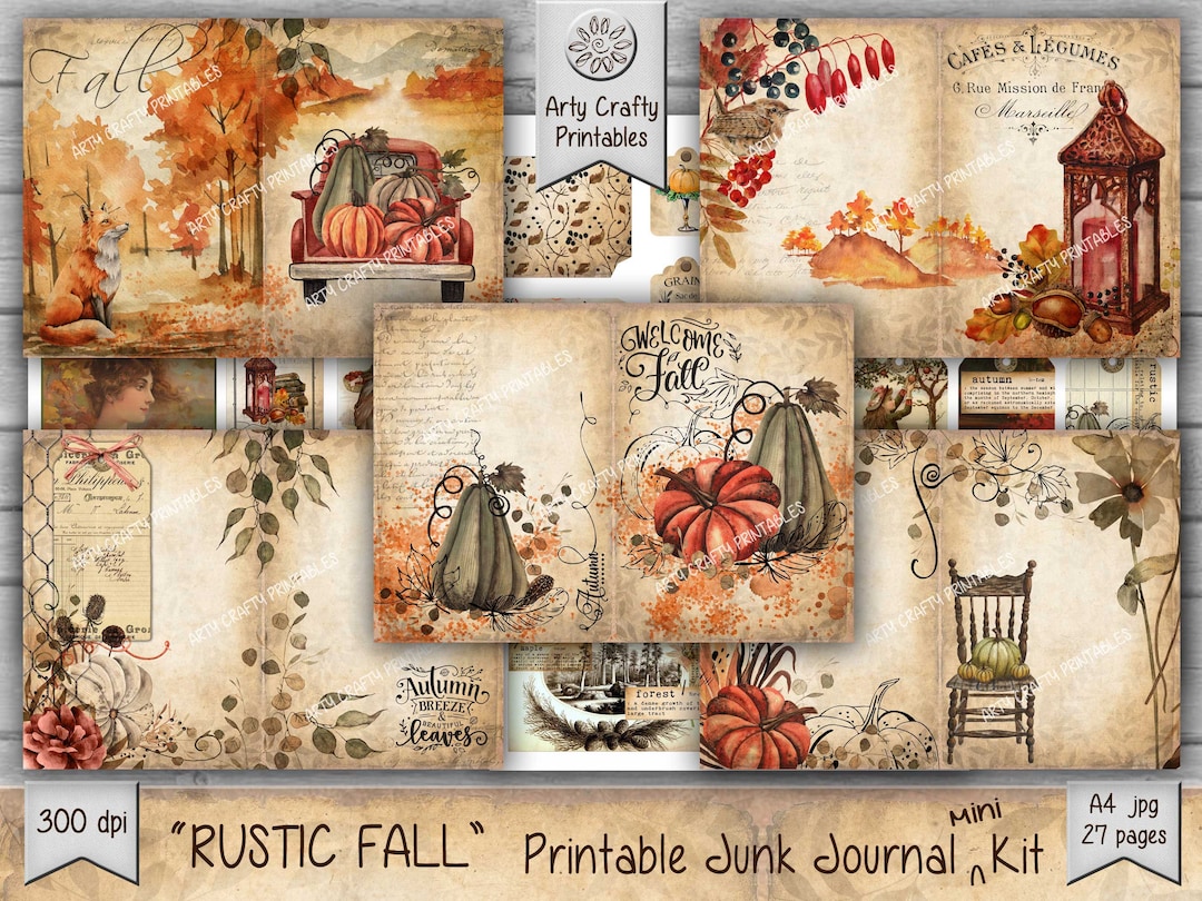 Rustic Fall 27 Page Junk Journal Printable Mini Kit, Autumn, Pumpkins ...