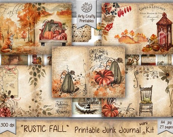 Rustic Fall 27 page Junk Journal Printable mini Kit, Autumn, Pumpkins, Leaves, Seasonal, Vintage Style, DIGITAL DOWNLOAD