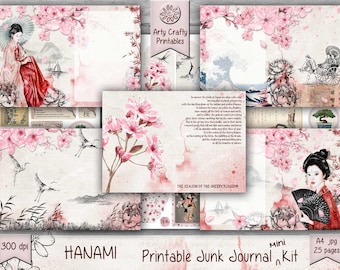 Japanese Sakura Cherry Blossom 25 page Junk Journal Mini Kit imprimable, Hanami, Printemps, Rose, Geisha, Pagode, Mont Fuji, TÉLÉCHARGEMENT NUMÉRIQUE