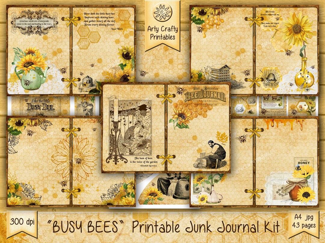 Busy Bees 43 Page Junk Journal Printable Kit Sunflowers Etsy